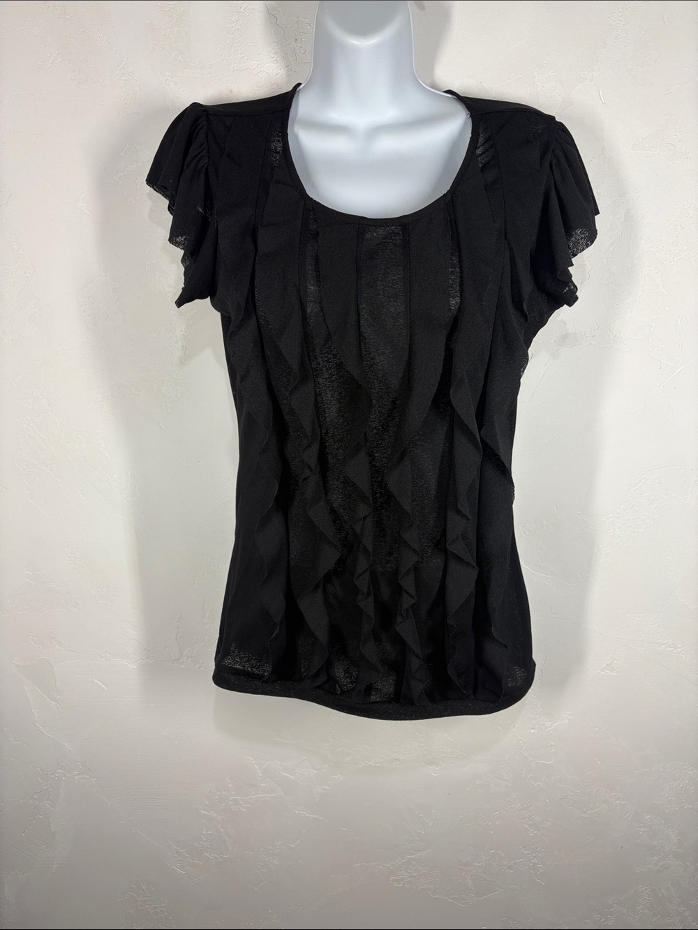 The Limited Black Ruffle Front Short Sleeve Women's Top size small